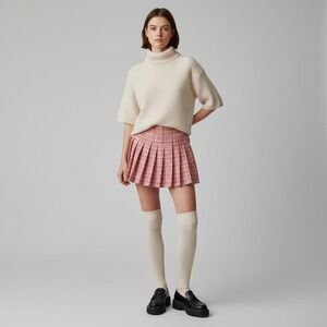 Pink‎ Plaid Pleated Mini Skort Side Zip Women's Size 28